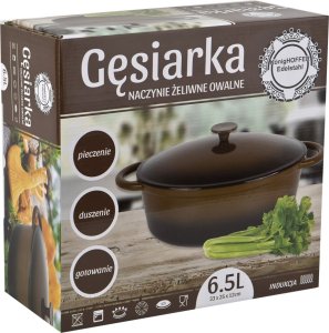 Naczynie żeliwne owalne (z pokrywą) "Gęsiarka" 6,5 L 6