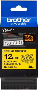 Brother | TZe-S631 Strong Adhesive Laminated Tape | Juodas on Geltona | TZe | 8 m | 1.2 cm 13