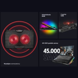 Rampage AD-RC12 GameZone Podstawka chłodząca pod laptop 5-17" RGB regulowana 15