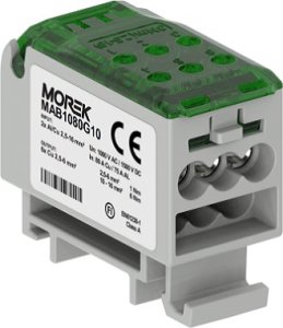 Blok Rozdzielczy Zielony 2X 2.5-16Mm Wy: 6X 2.5-6Mm 1000Vac/1500Vdc Mab1080G10 Morek 1