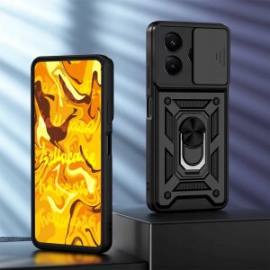 ETUI PANCERNE DO XIAOMI REDMI NOTE 14 5G CZARNE ARMOR RING CASE   SZKŁO 9H 2