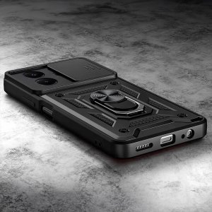 ETUI PANCERNE DO XIAOMI REDMI NOTE 14 5G CZARNE ARMOR RING CASE   SZKŁO 9H 3