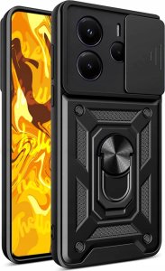 ETUI PANCERNE DO XIAOMI REDMI NOTE 14 5G CZARNE ARMOR RING CASE   SZKŁO 9H 4