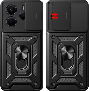 ETUI PANCERNE DO XIAOMI REDMI NOTE 14 5G CZARNE ARMOR RING CASE   SZKŁO 9H 6