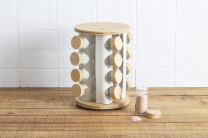 Obrotowy stojak na przyprawy SENSIA 13 słoików z bambusowymi zakrętkami 2