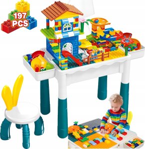 LeanToys Klocki konstrukcyjne 197 elementÃ³w + stolik i krzeseÅko 4