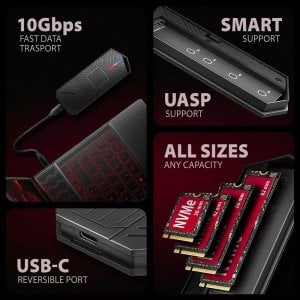 Axagon EEM2-GAM, USB-C 10Gbps - NVMe & SATA SSD GAME M.2 box, bezroubkov Obudowa SSD Czarny 7