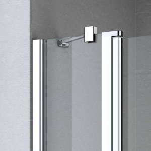 Kermi Kabina wejście narożne strona lewa Liga 2CL 0900x 2000 BV: 875-900 srebro wys. połysk, szkło ESG przesunięte Clean 2