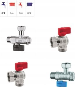 Uniwersalny zestaw zaworów kątowych do kotłów gazowych z filtrami Z-KIT-08-U (4x3/4) (DWZ)dedykowany do grupy Vaillant, Saunier Duval 2 F oraz kotłów 1F w pakiecie z zasobnikiem -  (2 x zawór kątowy 3/4`` z półśrubunkiem wbudowany filtr,23 x zawór kątowy 1