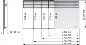Elektryczny grzejnik konwektorowy TX - 2500 W IP20 wym. 890 x 450 x 80 16