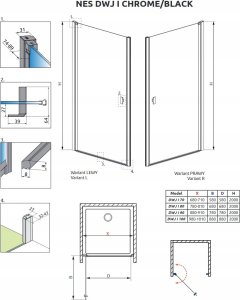 Drzwi prysznicowe NES DWJ I 80 Lewe Chrom/Przejrzyste 9