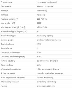 Konwektor elektryczny TC 1500, 1,5 kW, IP20, biały 4