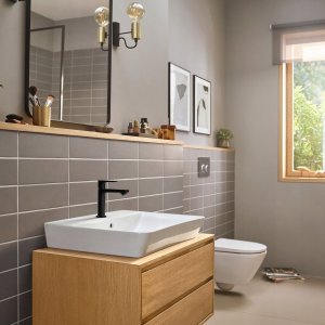 Rebris E - Jednouchwytowa bateria umywalkowa 110 z kompletem odpływowym; czarny matowy 2