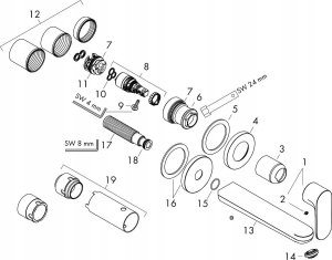Rebris S -Jednouchwytowa bateria umywalkowa montaż ścienny podtynkowy z wylewką 20 cm; chrom 6