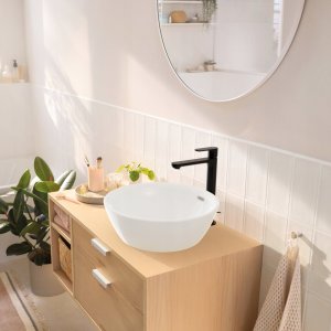 Rebris S - Jednouchwytowa bateria umywalkowa 240 CoolStart do mis umywalkowych z kompletem odpływowym; czarny mat 2