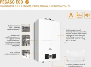 Przepływowy podgrzewacz wody Ferroli PEGASO ECO* 11 NG GZ50 - gazowy przepływowy podgrzewacz wody z wyświetlaczem LCD. Zakres mocy 8,1-18,9 kW (S) 5