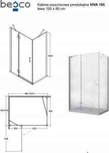 Besco VIVA kabina prostokątna przejrzyste szkło 100 x 80 x 195 lewa 6