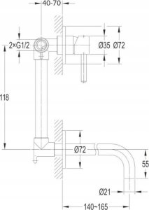 Bateria umywalkowa podtynkowa Y złoty (GL) 2