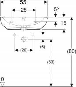 Geberit Selnova Comfort  Umywalka,dla niepełnosprawnych, B55cm, H15cm, T55cm, bez przelewu, z otworem na baterię 3