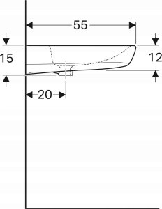 Geberit Selnova Comfort  Umywalka,dla niepełnosprawnych, B55cm, H15cm, T55cm, bez przelewu, z otworem na baterię 4