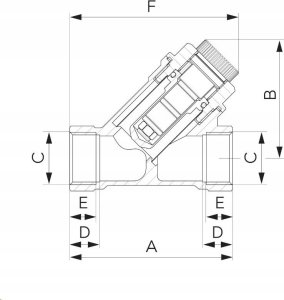 Filtr skośny siatkowy z magnesem, nakrętno-nakrętny, DN20, G3/4 3