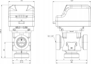 3-drogowy zawór strefowy AZV 844, DN25, G1 1/4, Kvs 11 m3/h (S) 2