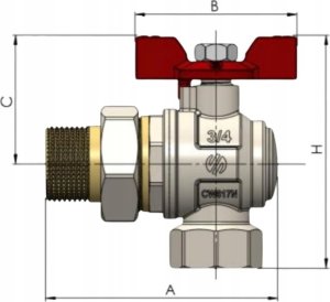 Zawór kulowy kątowy półśrubunek 1/2GW-3/4GZ motylek SENA VA30 2