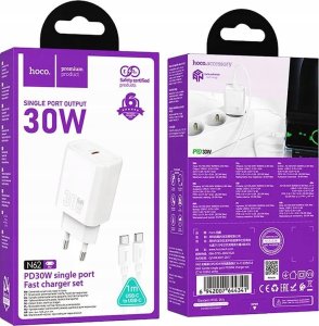 Ładowarka Hoco ładowarka sieciowa Typ C + kabel Typ C do Typ C PD QC 30W N62 biała 6