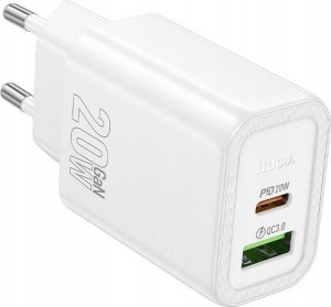 HOCO ładowarka sieciowa USB A + Typ C PD QC3.0 3A 20W N61 biała 1