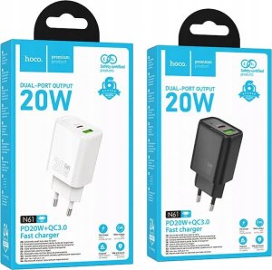 HOCO ładowarka sieciowa USB A + Typ C PD QC3.0 3A 20W N61 biała 7