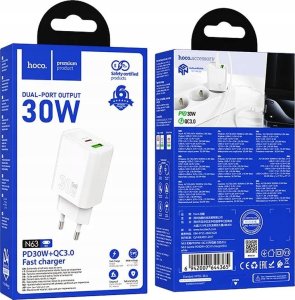 HOCO ładowarka sieciowa USB A + Typ C PD QC3.0 3A 30W N63 biała 5