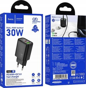 HOCO ładowarka sieciowa USB A + Typ C PD QC3.0 3A 30W N63 czarna 6