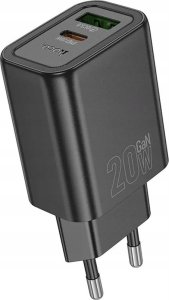 HOCO ładowarka sieciowa USB A + Typ C PD QC3.0 3A 20W N61 czarna 2