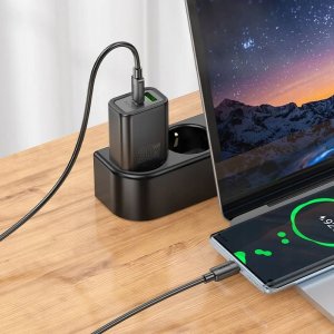 HOCO ładowarka sieciowa USB A + Typ C + kabel Typ C do Lightning PD QC3.0 3A 20W N61 czarna 4