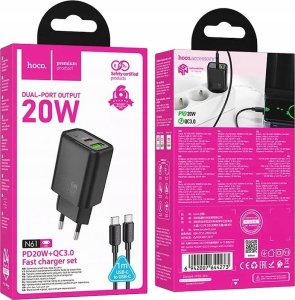 HOCO ładowarka sieciowa USB A + Typ C + kabel Typ C do Lightning PD QC3.0 3A 20W N61 czarna 6