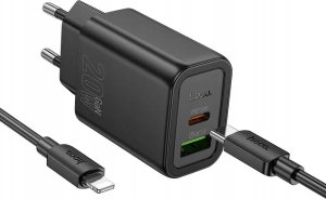 HOCO ładowarka sieciowa USB A + Typ C + kabel Typ C do Typ C PD QC3.0 3A 20W N61 czarna 1