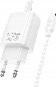 HOCO ładowarka sieciowa USB A + Typ C + kabel Typ C do Lightning PD QC3.0 3A 20W N61 biała 3