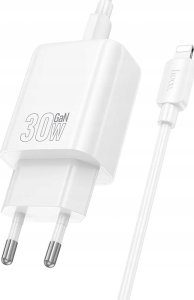 HOCO ładowarka sieciowa USB A + Typ C + kabel Typ C do Lightning PD QC3.0 3A 30W N63 biała 3