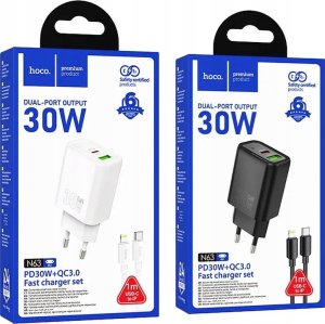 HOCO ładowarka sieciowa USB A + Typ C + kabel Typ C do Lightning PD QC3.0 3A 30W N63 biała 6