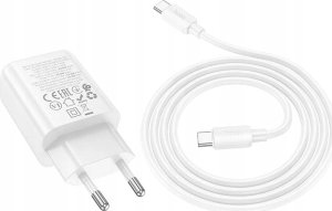 HOCO ładowarka sieciowa USB A + Typ C + kabel Typ C do Typ C PD QC3.0 3A 20W N61 biała 2