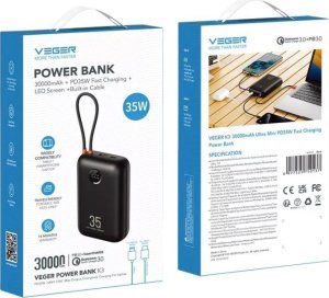 Powerbank Veger W3018 30000mAh Czarny 5
