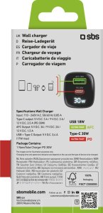 SBS PD Travel Charger 30W USB-C/18W USB LCD GaN black 2