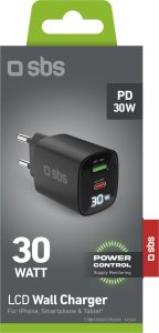 SBS PD Travel Charger 30W USB-C/18W USB LCD GaN black 3
