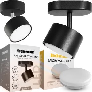 Zestaw Lampa punktowa LED Heckermann 8795313A Czarna 1x głowica + 1x Żarówka LED Heckermann GX53 7W Neutral 1