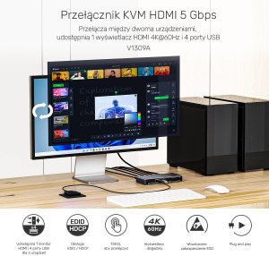 Unitek Przełącznik KVM 4K@60Hz USB 3.0 HDMI 5