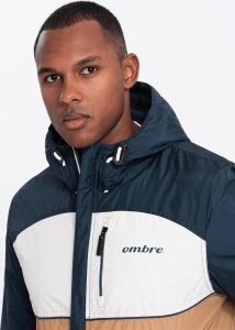 Lekka kolorowa męska kurtka sportowa z polarem  brązowo-granatowa V1 OM-JANP-0194 S 2