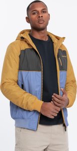 Lekka kolorowa męska kurtka sportowa z polarem  niebiesko-musztardowa V8 OM-JANP-0194 L 3