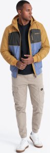 Lekka kolorowa męska kurtka sportowa z polarem  niebiesko-musztardowa V8 OM-JANP-0194 L 4
