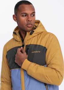 Lekka kolorowa męska kurtka sportowa z polarem  niebiesko-musztardowa V8 OM-JANP-0194 M 2