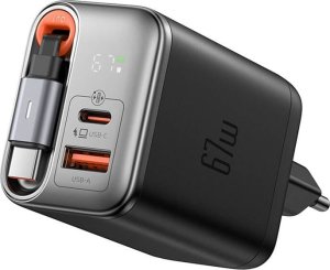 Ładowarka 2w1 USB-C+A McDodo CH-4100 67W GaN, kabel USB-C 65cm, czarna 2